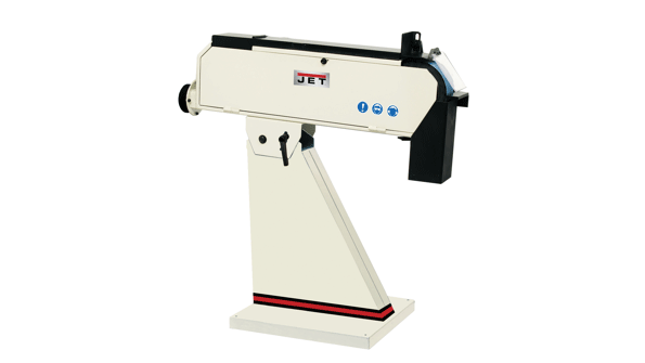 The Jet belt grinder has a knob on its side to adjust belt tracking and tensioning for prolonged belt and machine life The vented front wheel is fixed in place for rigidity when grinding on the wheel radius