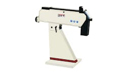 The Jet belt grinder has a knob on its side to adjust belt tracking and tensioning for prolonged belt and machine life The vented front wheel is fixed in place for rigidity when grinding on the wheel radius The Jet belt grinder has a knob on its side to adjust belt tracking and tensioning for prolonged belt and machine life The vented front wheel is fixed in place for rigidity when grinding on the wheel radius