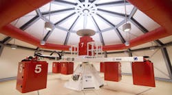 The LargeDiameter Centrifuge at the European Space Research and Technology Centre at Noordwijk The Netherlands The rotation of the LDC creates a hypergravity field inside each gondola The LDC has an 8m diameter with four arms that support up to eight gondolas two per arm with a maximum payload of 80 kg per gondola In practice six gondolas are available plus one gondola in the center for control or reference experiments The LargeDiameter Centrifuge at the European Space Research and Technology Centre at Noordwijk The Netherlands The rotation of the LDC creates a hypergravity field inside each gondola The LDC has an 8m diameter with four arms that support up to eight gondolas two per arm with a maximum payload of 80 kg per gondola In practice six gondolas are available plus one gondola in the center for control or reference experiments