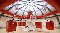 The LargeDiameter Centrifuge at the European Space Research and Technology Centre at Noordwijk The Netherlands The rotation of the LDC creates a hypergravity field inside each gondola The LDC has an 8m diameter with four arms that support up to eight gondolas two per arm with a maximum payload of 80 kg per gondola In practice six gondolas are available plus one gondola in the center for control or reference experiments The LargeDiameter Centrifuge at the European Space Research and Technology Centre at Noordwijk The Netherlands The rotation of the LDC creates a hypergravity field inside each gondola The LDC has an 8m diameter with four arms that support up to eight gondolas two per arm with a maximum payload of 80 kg per gondola In practice six gondolas are available plus one gondola in the center for control or reference experiments