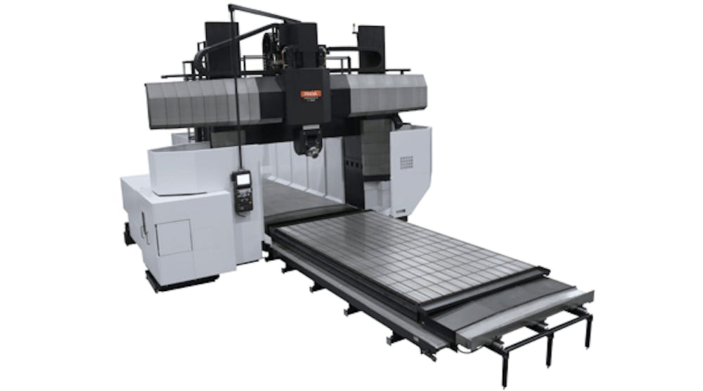 The V100 is a multiple-surface, five-axis double-column machine capable of continuous machining without head change, thanks to a spindle head with B and C axes. It achieves high productivity while processing very large workpieces thanks to a spindle head that can operate from the vertical or horizontal positions, and any angle in between.