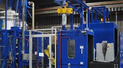 The automated RB9 machine peens critical parts like stageone titanium fan blades with glass beads for Nadcapcompliant surface enhancement in accordance with AMS 2432 shot peening specifications The automated RB9 machine peens critical parts like stageone titanium fan blades with glass beads for Nadcapcompliant surface enhancement in accordance with AMS 2432 shot peening specifications