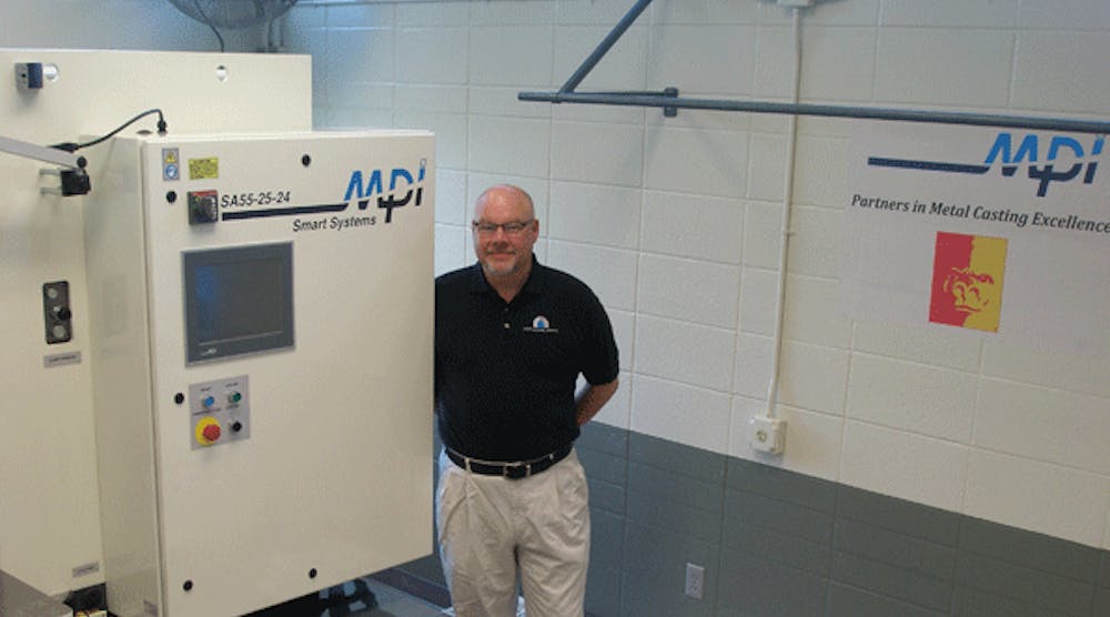 Pittsburg State University&rsquo;s Professor Russ Rosmait with the new wax-injection machine, donated by MPI Inc. and due to be installed this month for the Kansas university&rsquo;s Manufacturing Engineering Technology Program. MPI systems have 5-zone temperature control and a hydraulic system for consistent wax flow and pressure, C-frame construction, and platen heating and cooling, among other features.
