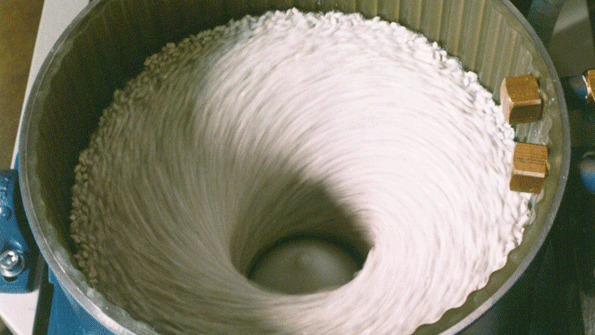 FKS centrifugal finishers have a rotating spinner and stationary work bowl design that prevents parts from sticking and promotes uniform results