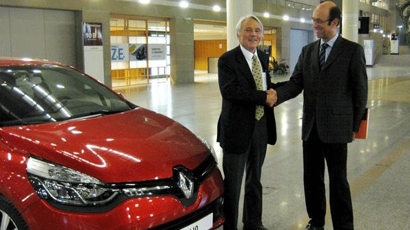 ESI Group CEO Alain de Rouvray and Jean Loup Huet director of performance and engineering methods at Renault at the Renault Technocenter in Guyancourt France