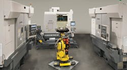 The “all Okuma” cell is a customizable concept that addresses the high-throughput considerations of aluminum wheel manufacturing, with precision machining and reliable automation. The “all Okuma” cell is a customizable concept that addresses the high-throughput considerations of aluminum wheel manufacturing, with precision machining and reliable automation.