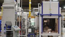 The robotic gritblast system incorporates automatic tool changing to perform ID and OD surface preparation on a variety of complexshaped parts The robotic gritblast system incorporates automatic tool changing to perform ID and OD surface preparation on a variety of complexshaped parts