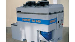 The FA 240 with an automatic sludge disposal unit. The pull-out AC unit is fully integrated in the filtration system, and allows for easy maintenance. A condenser is integrated in the flip-up machine hood, and the system maintains +/- 0.2 K in temperature accuracy.