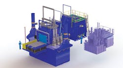 Figure 1: The AP Monster Parts Division's 7m3 AFC-Holcroft UBQA furnace is shown side-by-side with a 0.8m3 UBQ furnace, for purposes of comparison. Figure 1: The AP Monster Parts Division's 7m3 AFC-Holcroft UBQA furnace is shown side-by-side with a 0.8m3 UBQ furnace, for purposes of comparison.