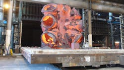 One of the 12 cast steel nodes weighing up to 117 metric tons following heat treatment at Vulcan SFM in Sheffield England One of the 12 cast steel nodes weighing up to 117 metric tons following heat treatment at Vulcan SFM in Sheffield England