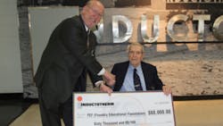 Inductotherm founder Henry M Rowan presented a check to FEF executive director Bill Sorensen during a banquet honoring the companyrsquos longterm employees Inductotherm founder Henry M Rowan presented a check to FEF executive director Bill Sorensen during a banquet honoring the companyrsquos longterm employees