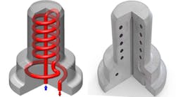 Conformally cooled tooling and inserts were once uncommon due to the difficulty of fabrication Additive manufacturing has changed that calculation and German tool and diemaker Spritzguss Formenbau Bergmann is introducing a DMLS system by EOS to fabricate molds and inserts in cycle times that are up to 20 shorter ldquoMoreover as additive manufacturing enables conformal cooling of tool cores we can implement a 50 increase in the quality of the tool producedrdquo predicted Bergmannrsquos Andreacute Gerbert Conformally cooled tooling and inserts were once uncommon due to the difficulty of fabrication Additive manufacturing has changed that calculation and German tool and diemaker Spritzguss Formenbau Bergmann is introducing a DMLS system by EOS to fabricate molds and inserts in cycle times that are up to 20 shorter ldquoMoreover as additive manufacturing enables conformal cooling of tool cores we can implement a 50 increase in the quality of the tool producedrdquo predicted Bergmannrsquos Andreacute Gerbert