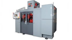 Clockwise, from top right: the HLM-10 machine; … a close view of the linear motion system for smooth movement of mold parts; … an open view of the machine in operation; … and an illustration of the JetSlinger air-amplification system for mold filling. Clockwise, from top right: the HLM-10 machine; … a close view of the linear motion system for smooth movement of mold parts; … an open view of the machine in operation; … and an illustration of the JetSlinger air-amplification system for mold filling.