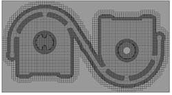 A 2D view of a twoblock mesh for a gravity casting from FLOW3D version 11 A 2D view of a twoblock mesh for a gravity casting from FLOW3D version 11