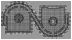 A 2D view of a twoblock mesh for a gravity casting from FLOW3D version 11 A 2D view of a twoblock mesh for a gravity casting from FLOW3D version 11