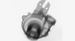 A 2D image of a cast iron turbocharger.