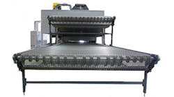 The upper chamber is heated by a natural gas burner and preheats product via forced air convection. The lower chamber utilizes infrared panels arranged in individual zones of control to allow for variation of heating across the entire surface of the product. The upper (convection) chamber can operate between 300° and 500°F, while the lower (infrared) chamber can operate between 200° and 800°F. The upper chamber is heated by a natural gas burner and preheats product via forced air convection. The lower chamber utilizes infrared panels arranged in individual zones of control to allow for variation of heating across the entire surface of the product. The upper (convection) chamber can operate between 300° and 500°F, while the lower (infrared) chamber can operate between 200° and 800°F.