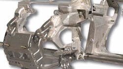 A closeup view of a diecast magnesium automotive crossbeam produced by Finnveden Metal Structures A closeup view of a diecast magnesium automotive crossbeam produced by Finnveden Metal Structures