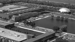 Clean lines for great minds: a vintage photo of General Motors Technical Center soon after it opened in the late 1950s.