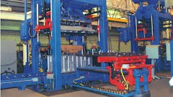 The EM CB 800 part of the patented EMI CB Series of high production vertically parted Isocure core machinesThis is a modular replacement of a complete molding machine redesigned and built entirely by EMI to fill the same footprint and daylight but with many design upgrades mdash eg split guide rod bushings linear variable displacement transducers and the single draw yoke mechanism mdash not available at the time of the original design The EM CB 800 part of the patented EMI CB Series of high production vertically parted Isocure core machinesThis is a modular replacement of a complete molding machine redesigned and built entirely by EMI to fill the same footprint and daylight but with many design upgrades mdash eg split guide rod bushings linear variable displacement transducers and the single draw yoke mechanism mdash not available at the time of the original design