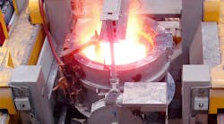 Installations of the PPF — such as the one shown here for a 20-ton ladle — may be customized with automatic dust and fume control technology. Installations of the PPF — such as the one shown here for a 20-ton ladle — may be customized with automatic dust and fume control technology.