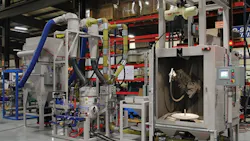 The new RBRSSA8 robotic blast system has a Fanuc Robotics LR Mate200iD sixaxis robot mounted on the reinforced back wall of the blast chamber where it has greater reach and motion capability to accommodate the range of components to be processed