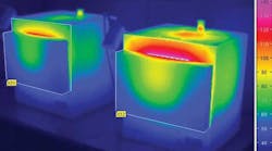 A thermograph of two IFB-lined kilns shows how much heat is wasted for different lining material types during a 1,000&deg;C firing test.