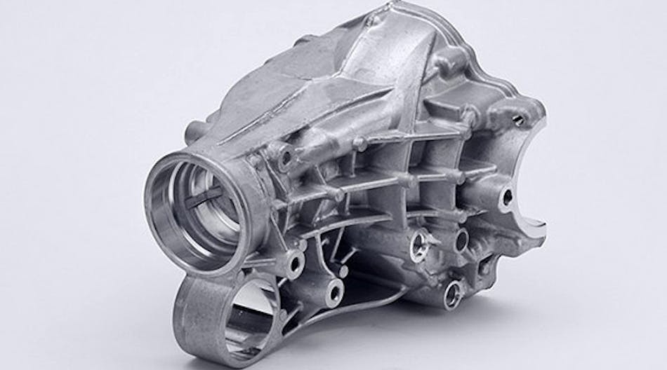 An aluminum transmission housing produced by Shiloh&rsquo;s high-pressure diecasting process.