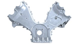 At other locations, GF Automotive&rsquo;s high-pressure automotive diecastings include structural, steering, and drivetrain parts, like this front-engine cover panel.