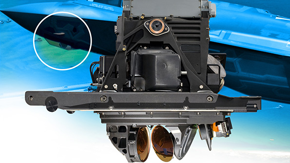 The F35 Lightning IIrsquos azimuth gimbal housing is positioned in the bottom center of the Stealthenable fighter jetrsquos electrooptical targeting system EOTS which is positioned as highlighted on the background illustration of the aircraft