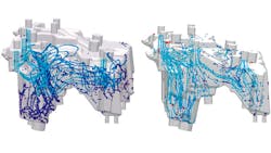 The latest update to MAGMA CM offers multiple new options for predicting and optimizing coremaking simulating core shooting gassing and hardening of organic and inorganic cores Here the software simultaneously depicts sand and air flows during core shooting The latest update to MAGMA CM offers multiple new options for predicting and optimizing coremaking simulating core shooting gassing and hardening of organic and inorganic cores Here the software simultaneously depicts sand and air flows during core shooting