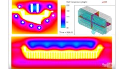 This simulation shows a cross-sectional view of die components during a thermal die cycling model using version 11.1 of FLOW-3D.