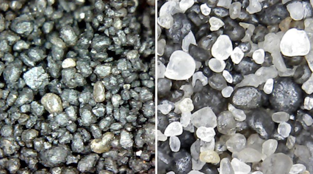 Molding sand as seen before (left) and after (right) treatment in the Renofont reactor.