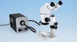 Titan Tool Supply&rsquo;s LuxPro LED fiber-optic light system connected to Titan Tool stereo zoom microscope.