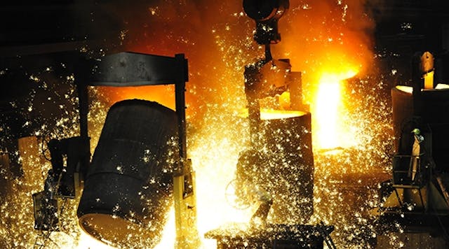 The Siempelkamp iron foundry at Krefeld, Germany, casts structural components for forging presses, rolling mills, turbine housings, nuclear-power casks and cask bodies, and similar large-scale parts.