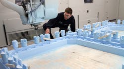 AMRC Castings&apos; Neil Copley inspects a replica pattern, cut from polystyrene on a CMS Industries&rsquo; Poseidon five-axis machine, to cast parts for frames to be used to build civil nuclear-waste storage vessels