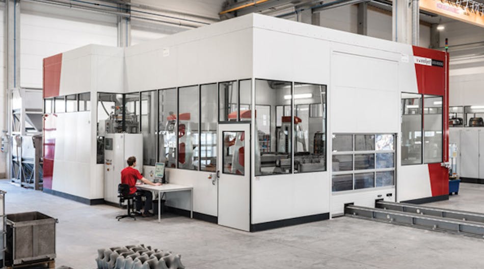 The VX4000 that anchors voxeljet America&rsquo;s service operation in Michigan offers a 4,000x2,000x1,000-mm build envelope for continuous 3D printing of sand molds and cores, a space that is comparable in size to a VW Golf.