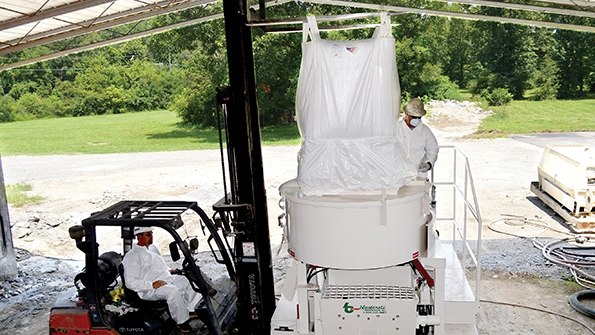 The patentpending DustAway dust suppression system includes a bulk bag design that attaches to a mixerrsquos opening For larger machines Blastcrete offers a customsized lid that attaches to the mixer