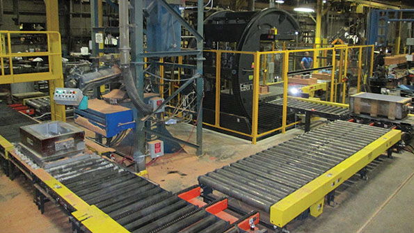 The 72x48x36in molding line includes stateoftheart programmable logic controls and powered conveyors and allows the aluminum foundry to run up to eight mold boxes in the loop