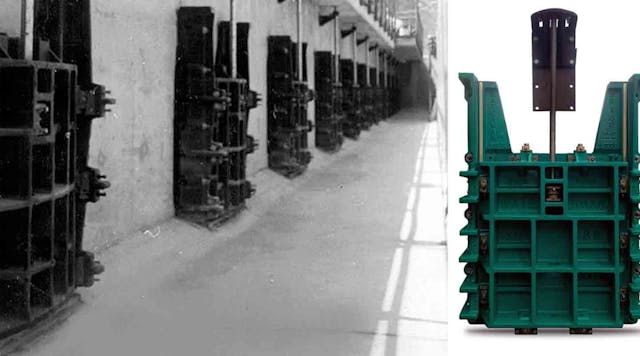 Waterman Industries heavy-duty cast iron slide gates are used in dams, tide-control systems, and water-treatment plants.