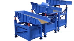 The heavy-duty vibratory feeders are designed with above-, below-, or side-mounted drives and can be arranged for base mounting or overhead suspension.
