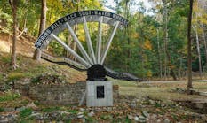 A full-scale sculptural model of a 36-ft water wheel that powered a boring mill at West Point Foundry.