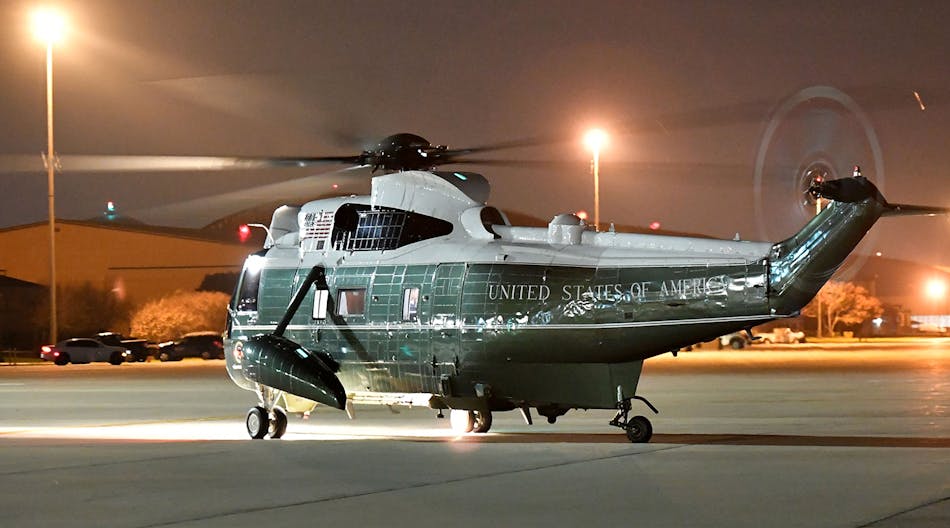 &apos;Marine One&apos; is the call sign used for U.S. Marine Corps aircraft use to carry the President of the United States, and typically is a large, Sikorsky Black Hawk helicopter variant, such is theVH-3D Sea King.