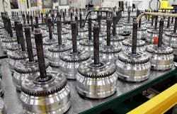 Input clutch assemblies for nine-speed transmissions, ready for the main assembly line at Indiana Transmission Plant I. Input clutch assemblies for nine-speed transmissions, ready for the main assembly line at Indiana Transmission Plant I.