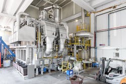 An Ecomelt furnace achieves energy-consumption of less than 600 kWh/t / (930 BtU/lb) for aluminum chips, taking into account chip drying and combustion. An Ecomelt furnace achieves energy-consumption of less than 600 kWh/t / (930 BtU/lb) for aluminum chips, taking into account chip drying and combustion.
