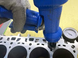 Pressure is applied using the Spot-Seal gun to impregnate the sealant into the porosity, stopping the leak. Pressure is applied using the Spot-Seal gun to impregnate the sealant into the porosity, stopping the leak.