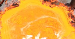 In molten iron, at temperatures above 2,600°F, carbon is oxidized; below 2,600°F, silicon is oxidized. Iron, manganese, and other elements are continuously oxidized too: Iron oxide is reformed and distributed throughout the bath. In molten iron, at temperatures above 2,600°F, carbon is oxidized; below 2,600°F, silicon is oxidized. Iron, manganese, and other elements are continuously oxidized too: Iron oxide is reformed and distributed throughout the bath.