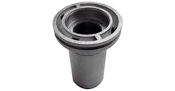 An expansion sleeve 3D-printed using amorphous metal. Thanks to the high elasticity of the amorphous material, it deforms more readily than a conventional sleeve. 3D printing makes it possible to produce the part in one piece instead of making components individually and then assembling them. An expansion sleeve 3D-printed using amorphous metal. Thanks to the high elasticity of the amorphous material, it deforms more readily than a conventional sleeve. 3D printing makes it possible to produce the part in one piece instead of making components individually and then assembling them.