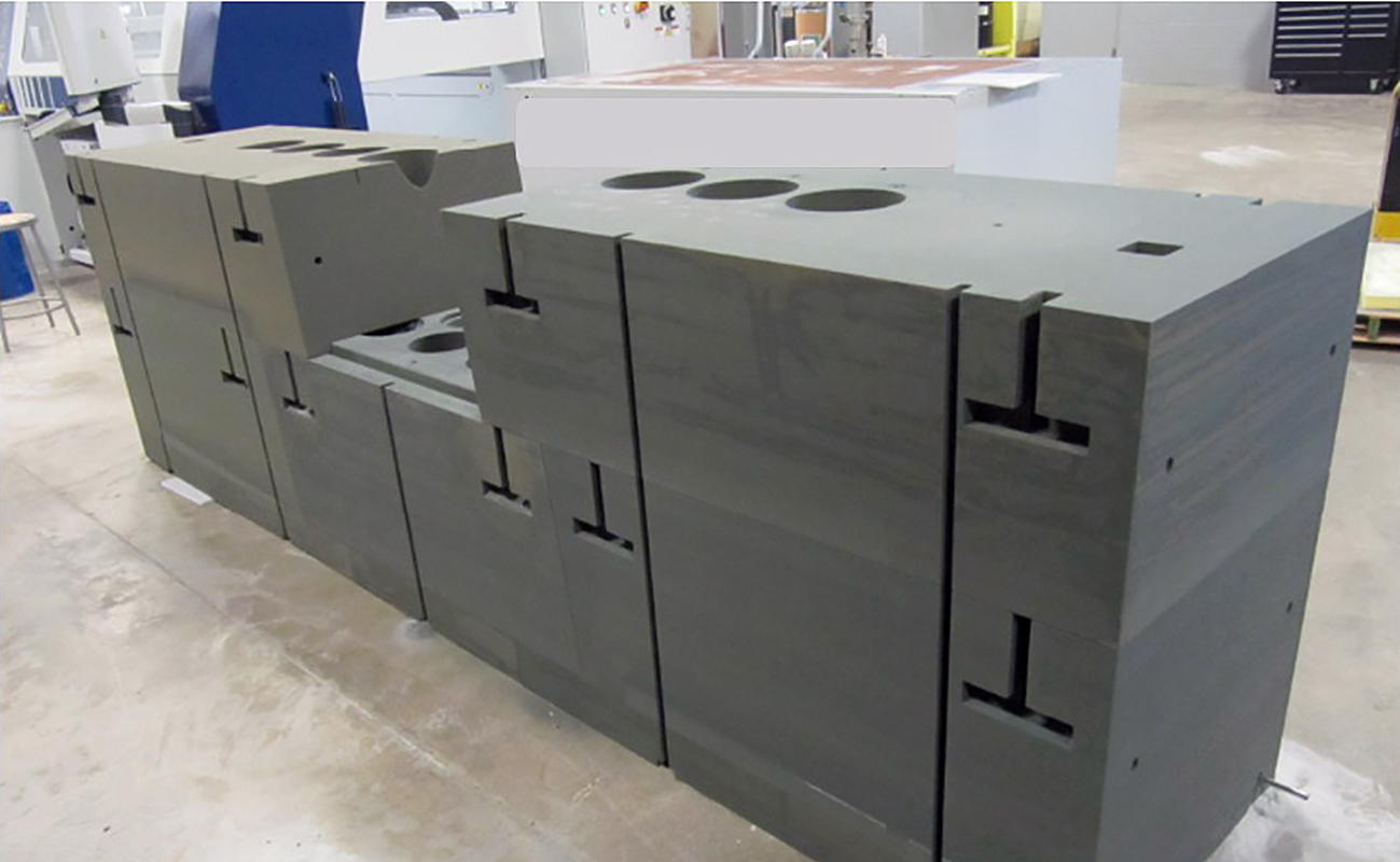 A pre-assembled, 3D-printed sand mold than 100 inches long.