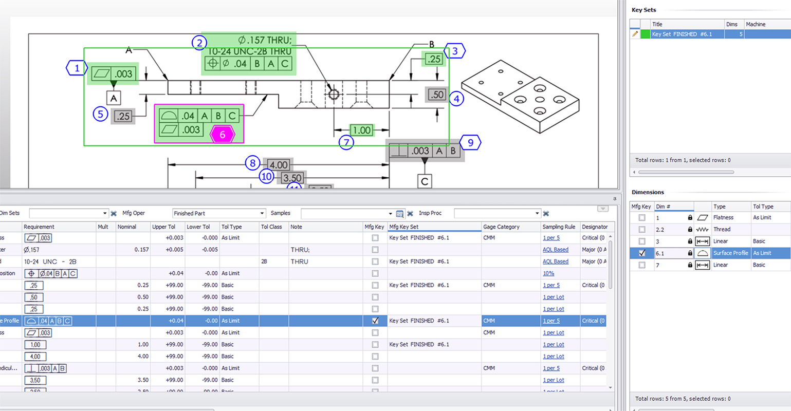 High QA Inspection Manager Version 5.1 reduces inspection work by grouping dimensions according to cutting tool so when critical dimensions pass inspection, the remaining members of the group also pass inspection.